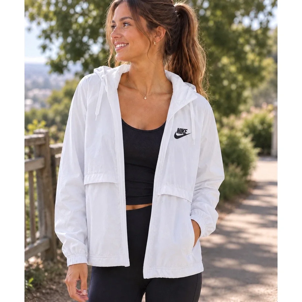 Nike Windbreaker Jacket Womens Small White AJ2982-101 Hooded Mesh Lined Sporty